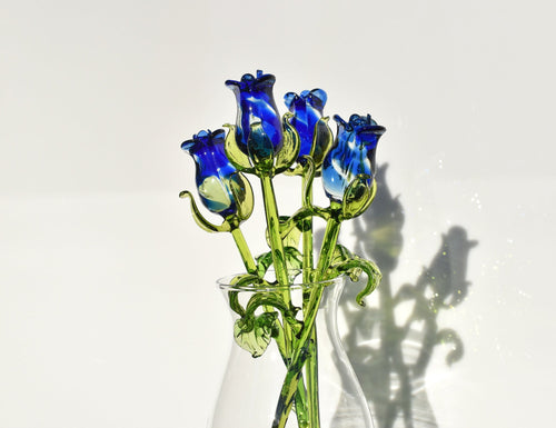 "Luna" Handblown Blue Rose