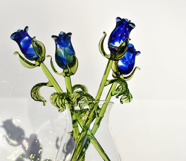"Luna" Handblown Blue Rose